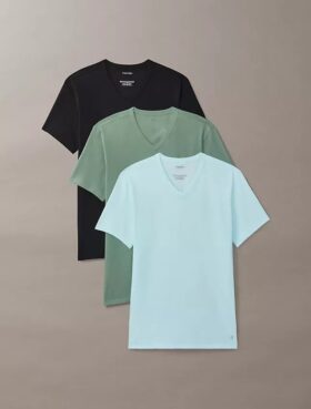 3-pack T-shirts i Cotton Stretch-bomull med V-ringning och slim fit