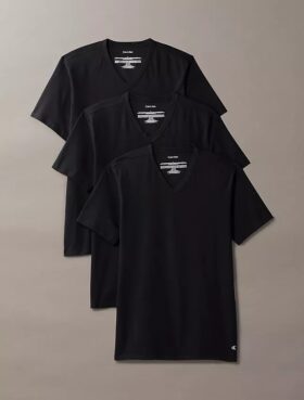3-pack T-shirts i Cotton Stretch-bomull med V-ringning och slim fit