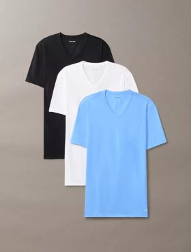 3-pack T-shirts i Cotton Stretch-bomull med V-ringning och slim fit