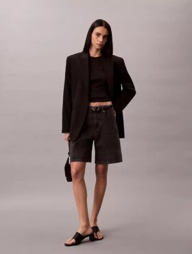 A-linjeformade Denim-shorts med uppvikt fåll