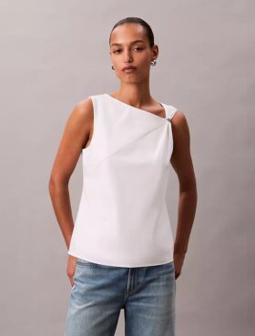 Asymmetrisk draperad ärmlös topp i bomull