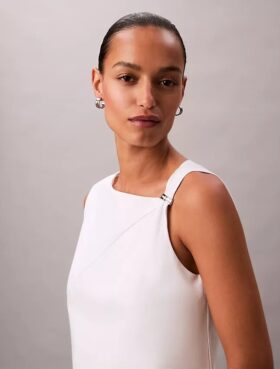Asymmetrisk draperad ärmlös topp i bomull