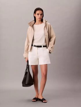 Bermudashorts i Cotton Stretch bomullstwill med veck