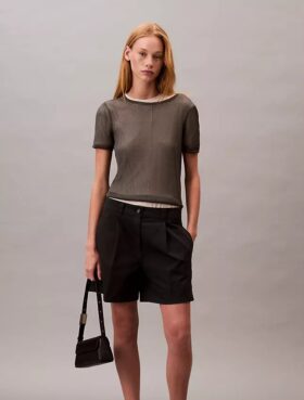 Bermudashorts i Cotton Stretch bomullstwill med veck