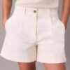 Bermudashorts i Cotton Stretch bomullstwill med veck