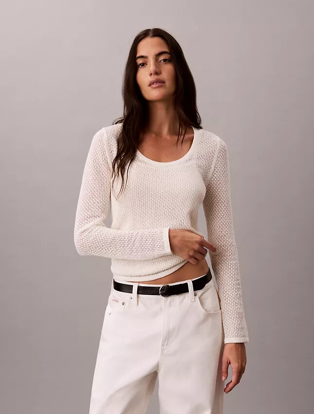 Bouclé-tröja med pointelle-mönster Bouclé-tröja med pointelle-mönster