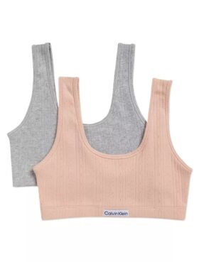 Bralette med logotyp och ribbstickning, 2-pack