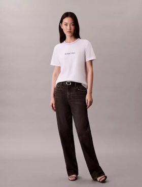 Broderad logotyp, grafisk slim fit-T-shirt