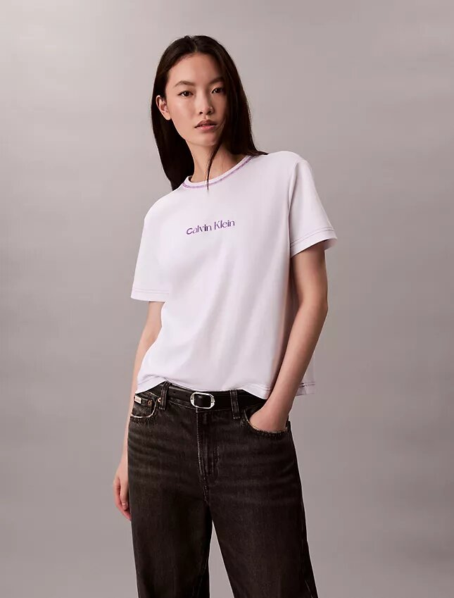 Broderad logotyp, grafisk slim fit-T-shirt Broderad logotyp, grafisk slim fit-T-shirt