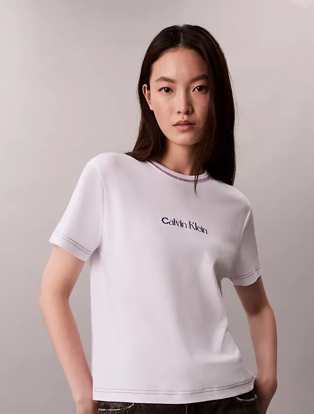 Broderad logotyp, grafisk slim fit-T-shirt Broderad logotyp, grafisk slim fit-T-shirt