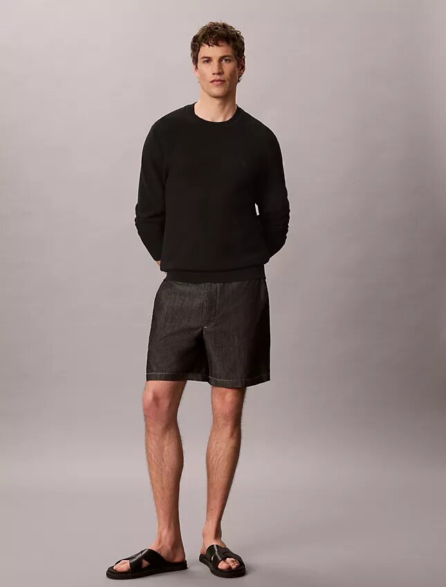 Chambray raka 7-tums shorts med dragkedja Chambray raka 7-tums shorts med dragkedja