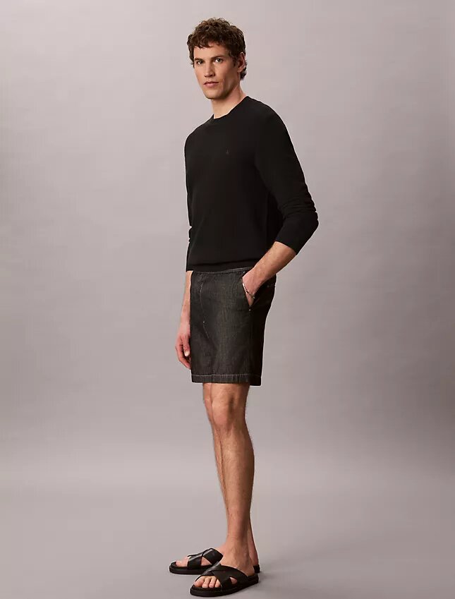 Chambray raka 7-tums shorts med dragkedja Chambray raka 7-tums shorts med dragkedja