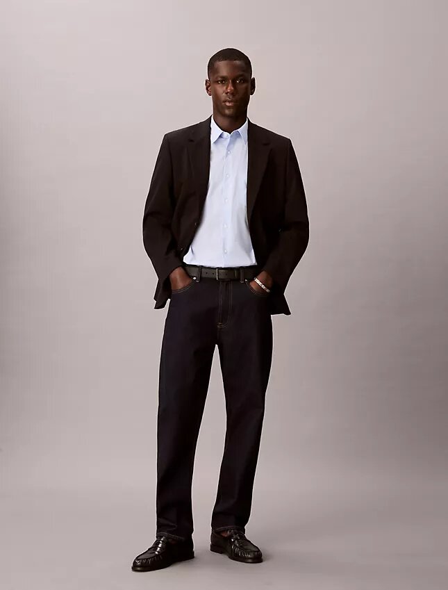 Cotton Stretch-skjorta med smala ränder och knappar Cotton Stretch-skjorta med smala ränder och knappar