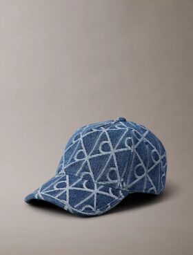 Denim-baseballkeps med emblem-logotyp över hela ytan