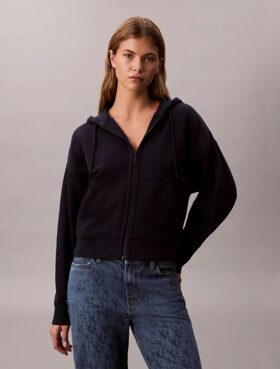 Fleece-hoodie med dragkedja och Monogram