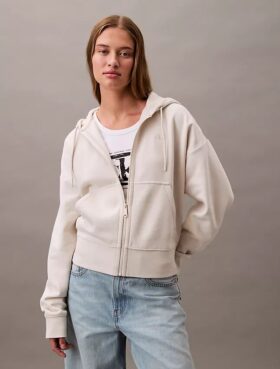 Fleece-hoodie med dragkedja och Monogram