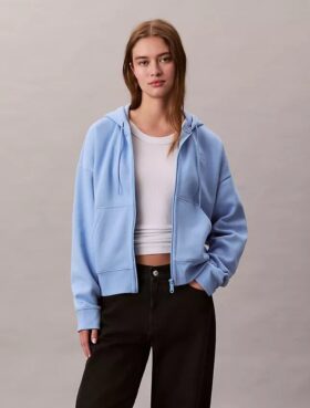 Fleece-hoodie med dragkedja och Monogram