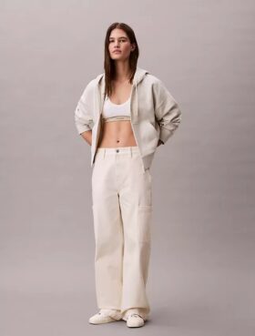 Fleece-hoodie med dragkedja och Monogram