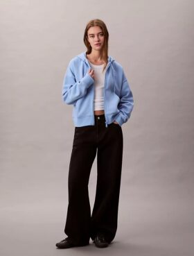 Fleece-hoodie med dragkedja och Monogram