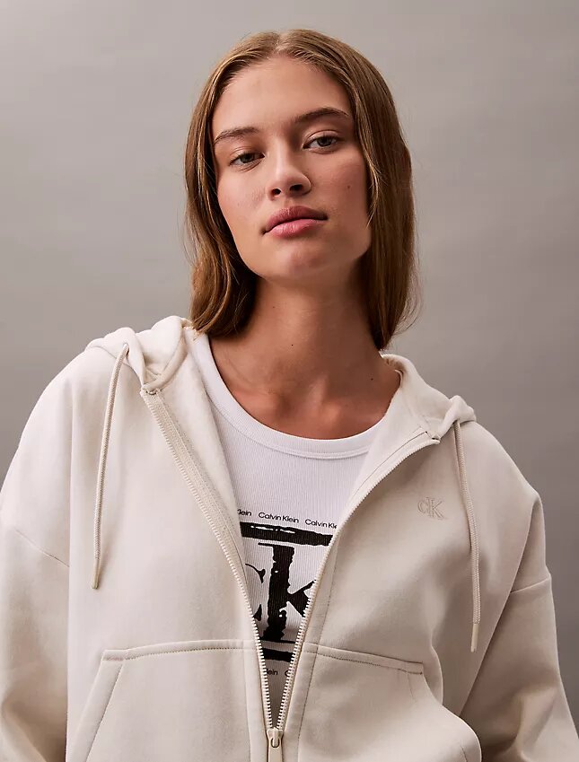 Fleece-hoodie med dragkedja och Monogram Fleece-hoodie med dragkedja och Monogram
