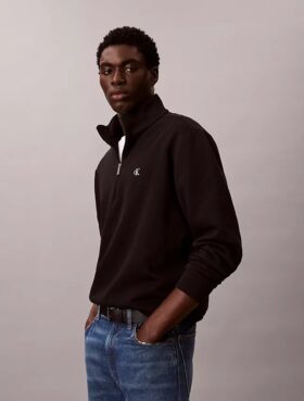 Fleece-tröja med kvartslås och arkivlogotyp