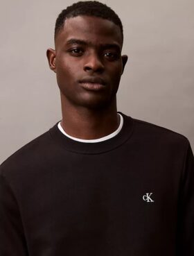 Fleece-tröja med rund hals och arkivlogotyp