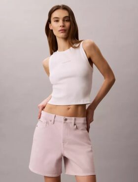Garment-färgade A-linjeformade shorts med hög midja