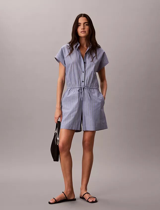 Garnfärgad poplin-bomullsromper Garnfärgad poplin-bomullsromper