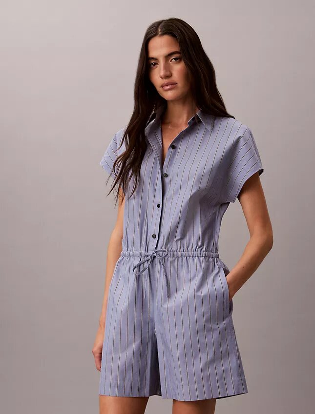 Garnfärgad poplin-bomullsromper Garnfärgad poplin-bomullsromper