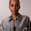 Glansig denim-bomberjacka Glansig denim-bomberjacka