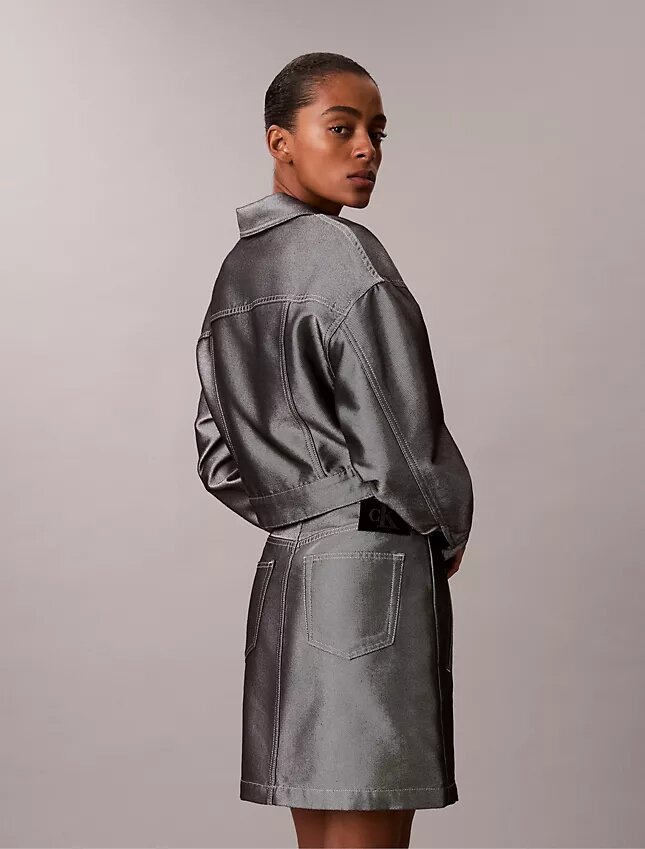 Glansig denim-bomberjacka Glansig denim-bomberjacka