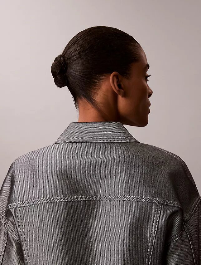 Glansig denim-bomberjacka Glansig denim-bomberjacka