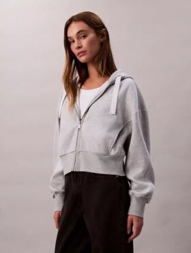 Huvtröja i fleece med logoband och dragkedja