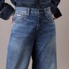 Jeans i linneblandning med vida ben
