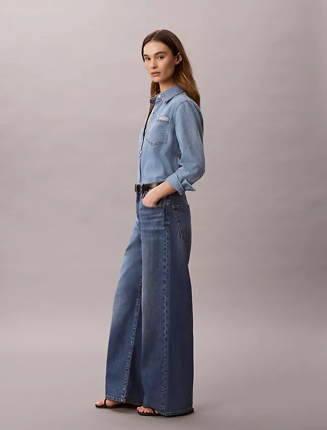 Jeans i linneblandning med vida ben Jeans i linneblandning med vida ben