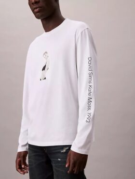 Kate Moss grafisk, avslappnad långärmad T-shirt