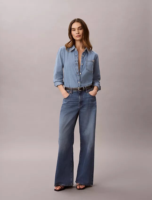 Klassisk Denim-skjorta med knappar Klassisk Denim-skjorta med knappar
