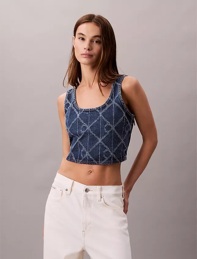 Kort linne i denim med Monogram över hela plagget Kort linne i denim med Monogram över hela plagget