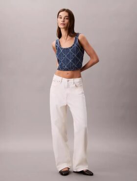 Kort linne i denim med Monogram över hela plagget