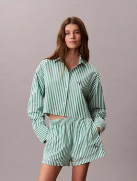 Kort pyjamasskjorta i bomullspoplin