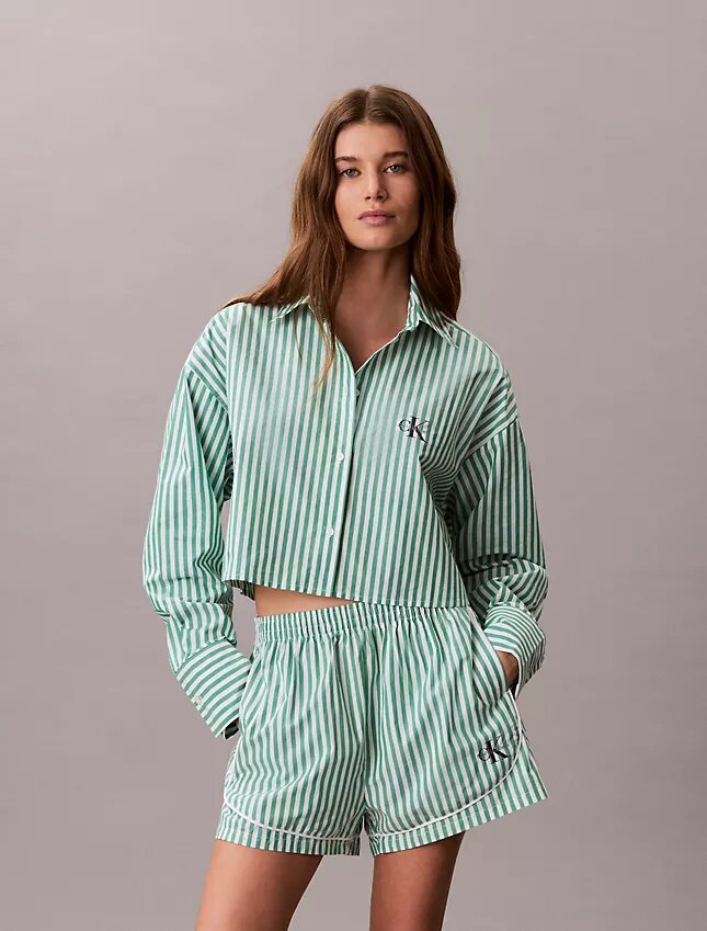 Kort pyjamasskjorta i bomullspoplin Kort pyjamasskjorta i bomullspoplin