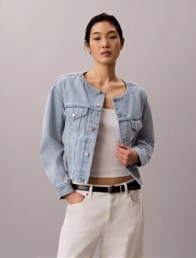 Kort Trucker Jacket utan krage Kort Trucker Jacket utan krage