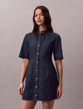 Kortärmad klänning i denim