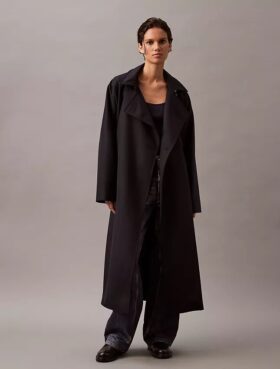 Lång trenchcoat i ulltwillblandning Lång trenchcoat i ulltwillblandning
