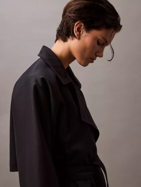Lång trenchcoat i ulltwillblandning Lång trenchcoat i ulltwillblandning