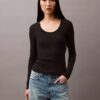 Långärmad T-shirt i bomullsribb med smal passform