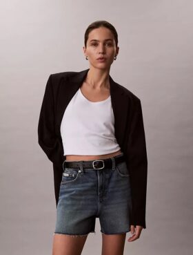 Midi-Denim-shorts med hög midja