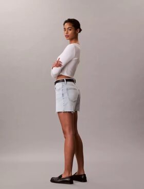 Midi-Denim-shorts med hög midja