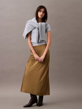 Midi-kjol i stretch-satin Midi-kjol i stretch-satin