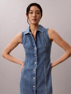 Miniklänning med denim sömmar